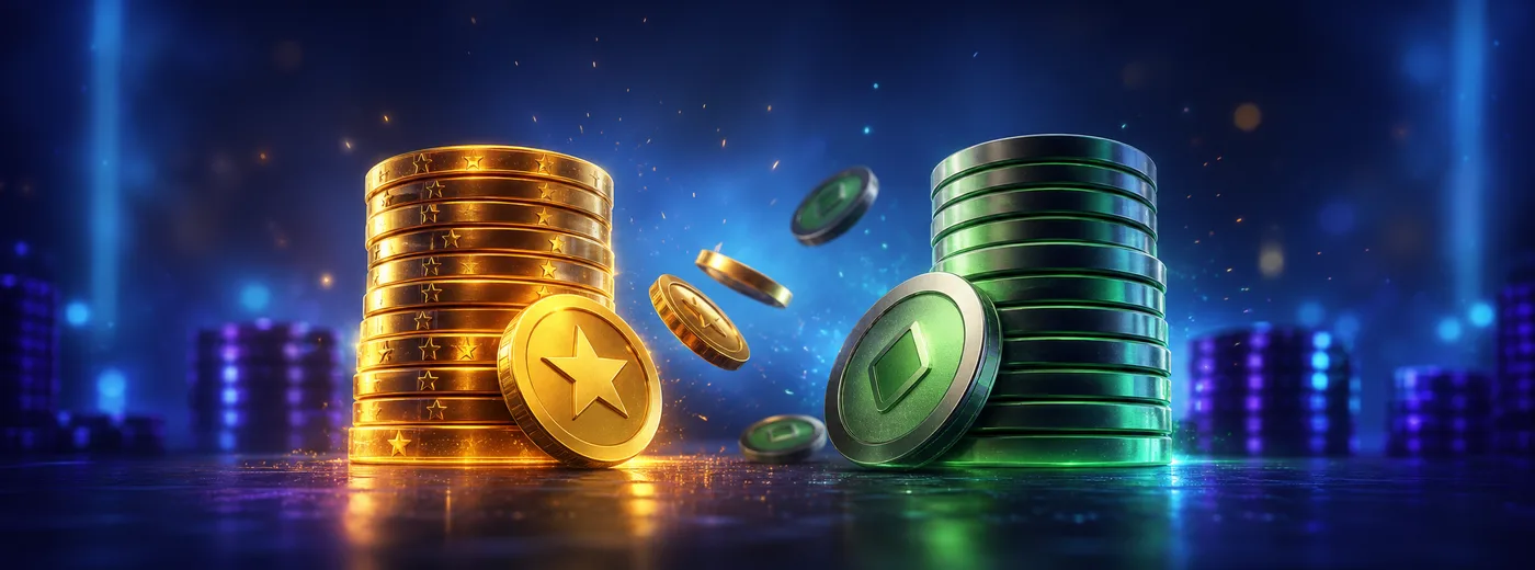 Two types of virtual coins shown side by side